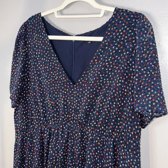 Madewell Flutter-Sleeve Ruffle-Hem Dress in Sugar Dot Navy Blue Size 14 - Picture 5 of 12